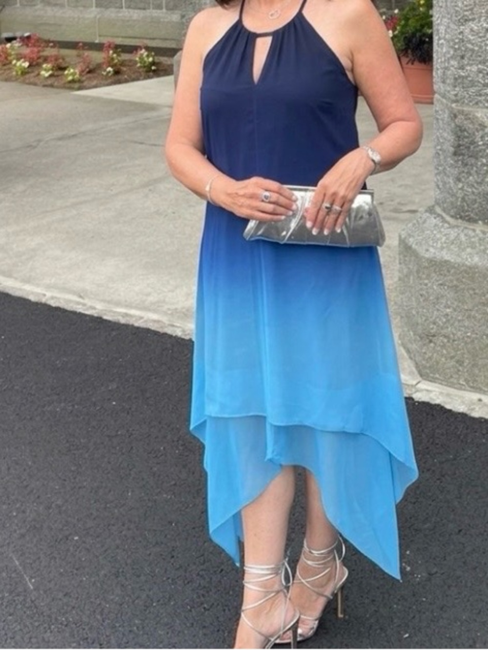 INC International Concepts Blue Ombre High-Low Maxi Dress - Size Small